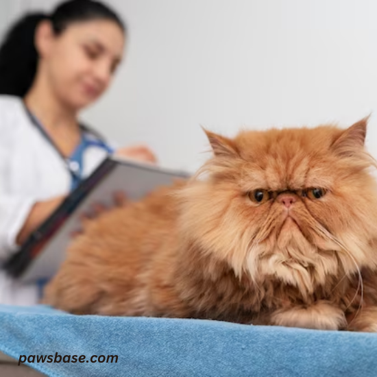 veterinarian examining a calm, content cat