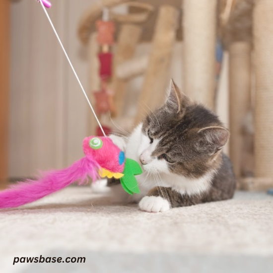 cat  playing with a feather toy